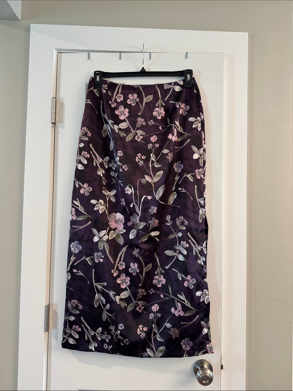 A. Byer Purple Floral Satin Maxi Skirt